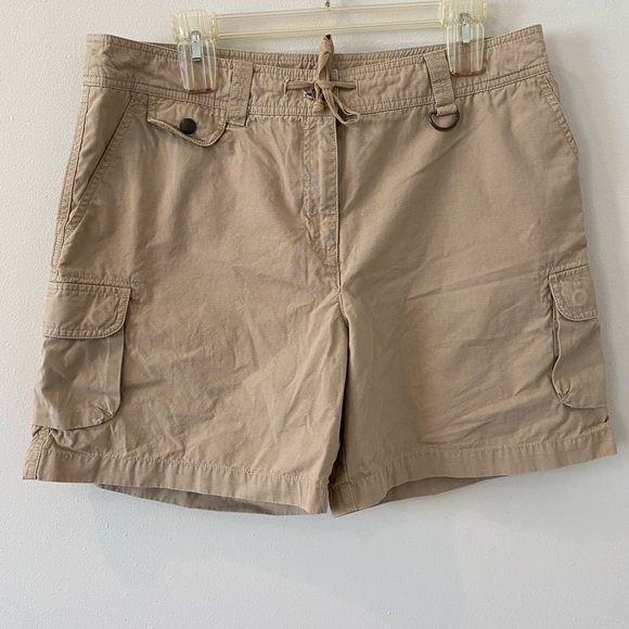 Jones New York Sport Shorts 14 Cargo Pockets 100% Cotton Khaki Tan Drawstring - Picture 3 of 6